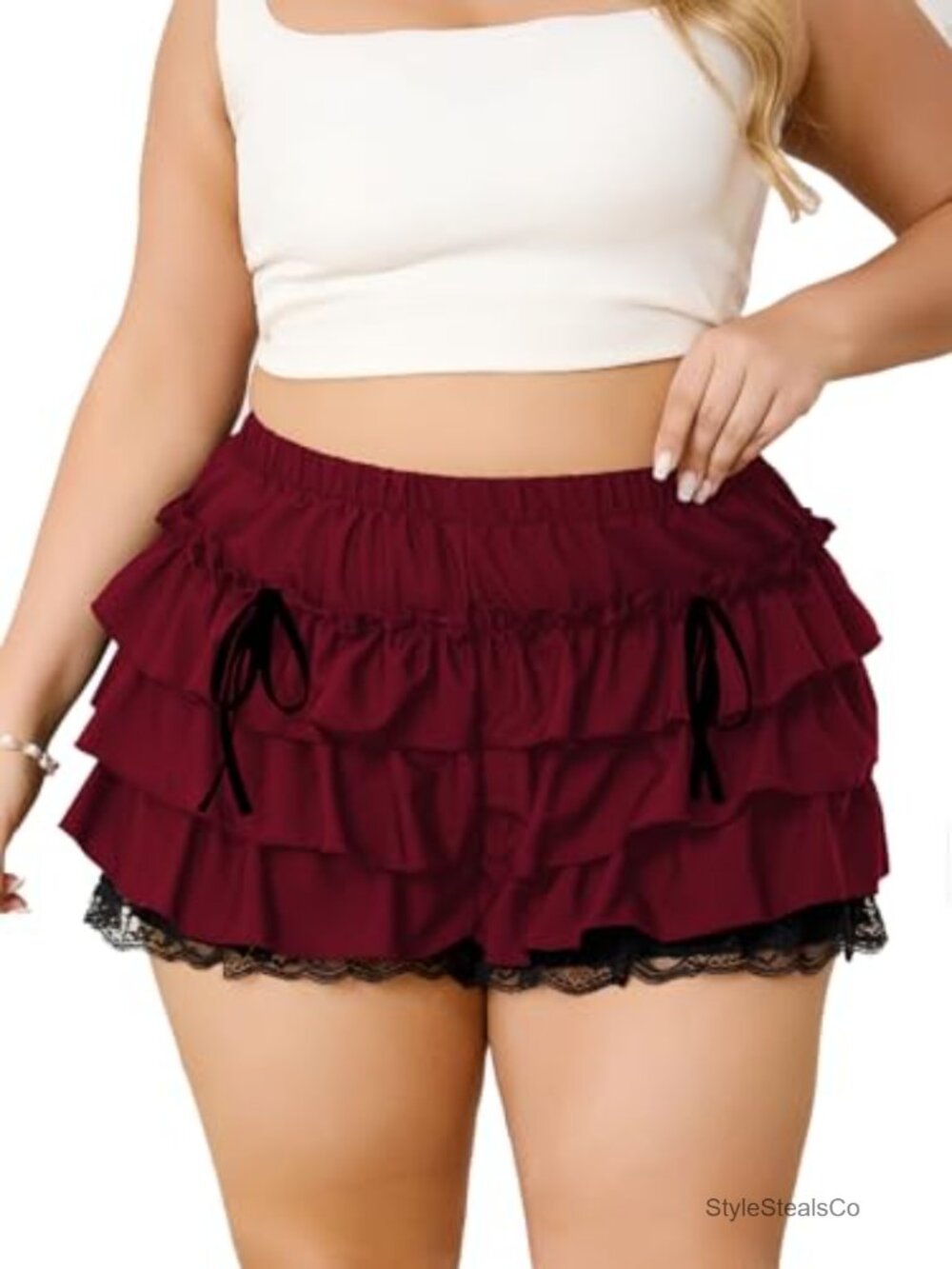 Plus Size Ruffle Lace Bloomer Shorts High Rise Casual Summer